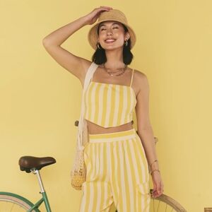 NWT Show Me Your MUMU | Sunny Scarf Stripe Tie Back Top Yellow Cream Medium